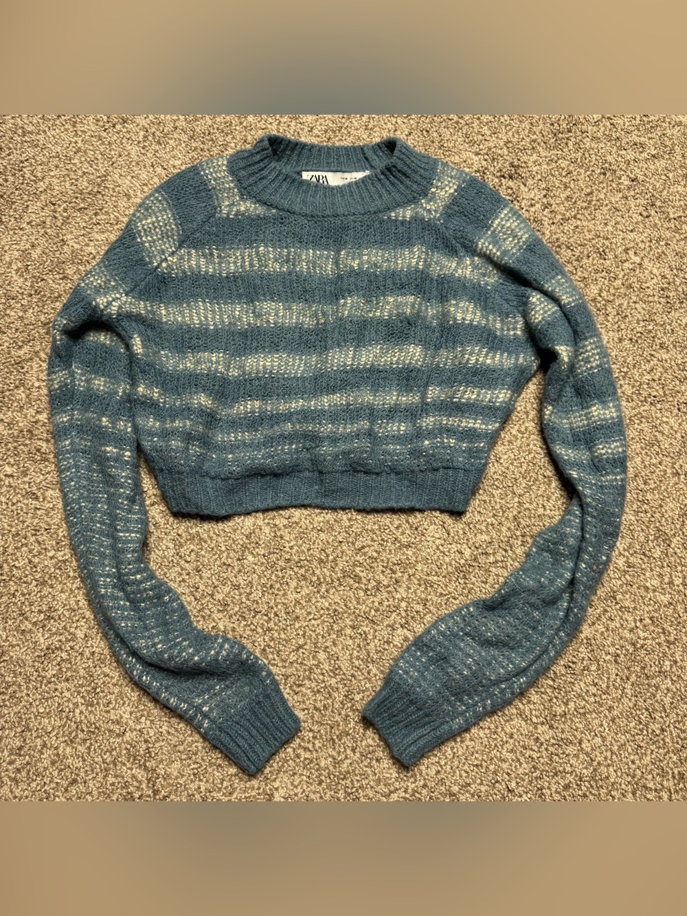ZARA Women's Striped Cropped Crewneck Sweater